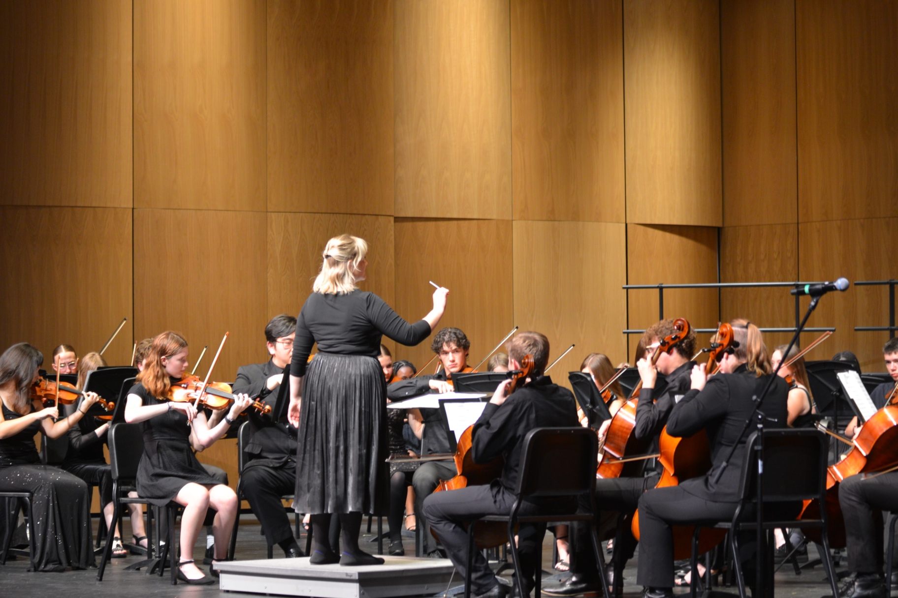 Sartell orchestra performing under their conductor