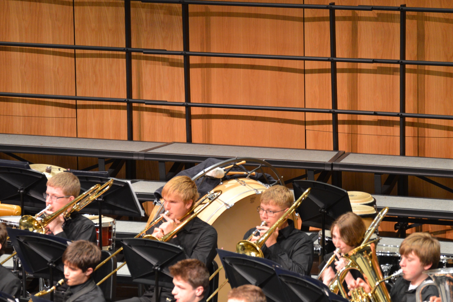 Trombone section performing with the concert band